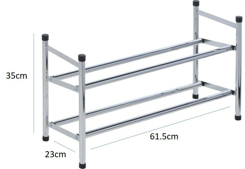 2 Tier Shoe Rack Organiser - Metal Footwear Storage Unit Space Saver 8-10 Pairs