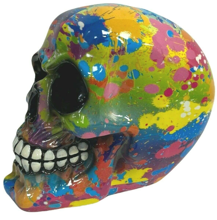 Splash Art Skull Ornament Multicoloured Resin Skull Figurine Modern Art Design