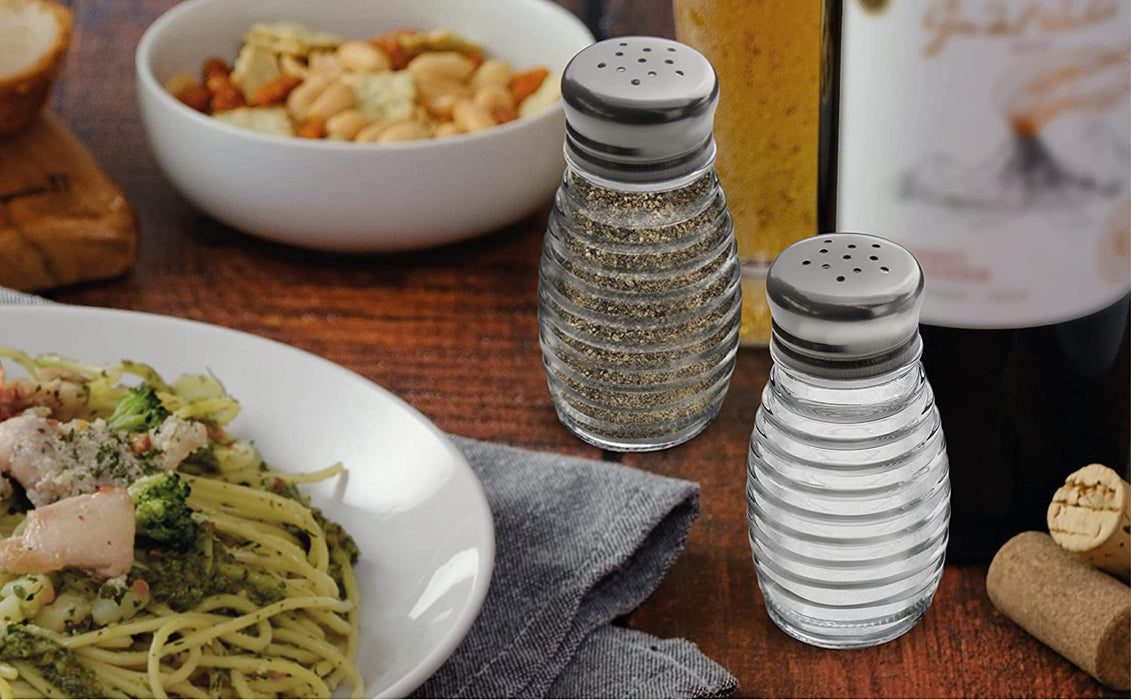 Salt and Pepper Shakers Ribbed Glass Shakers Restaurant Dispensers Pack of 12