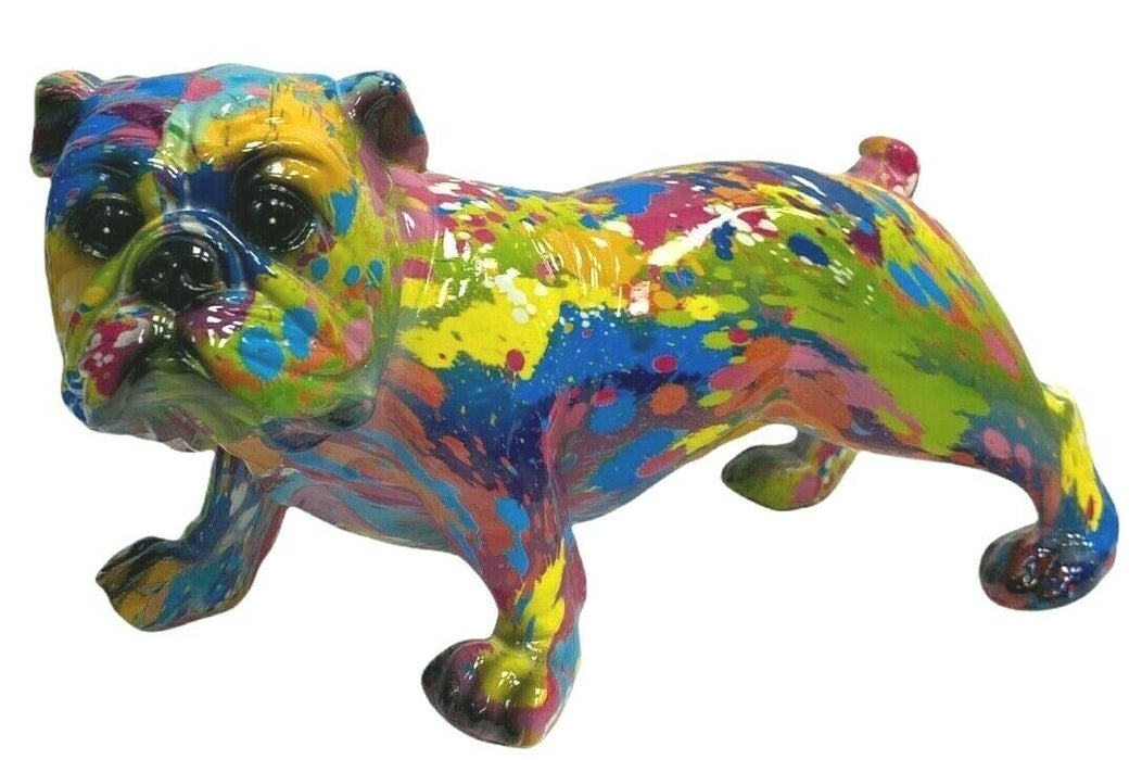 Splash Art Bulldog Ornament Multicoloured Resin Dog Figurine Modern Art Design