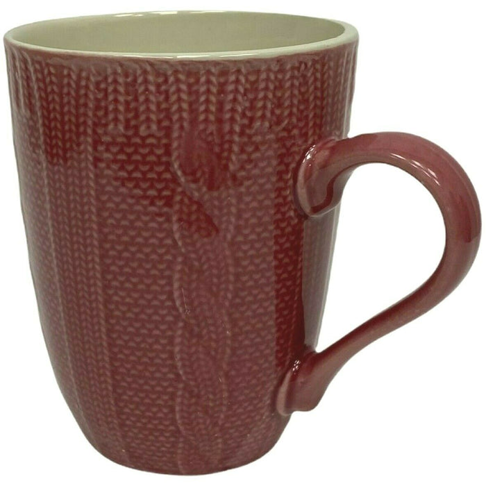 Set Of 4 Large Mugs Pink Ceramic Patterned Cable Knit Coffee Mugs Tea Cups 400ml