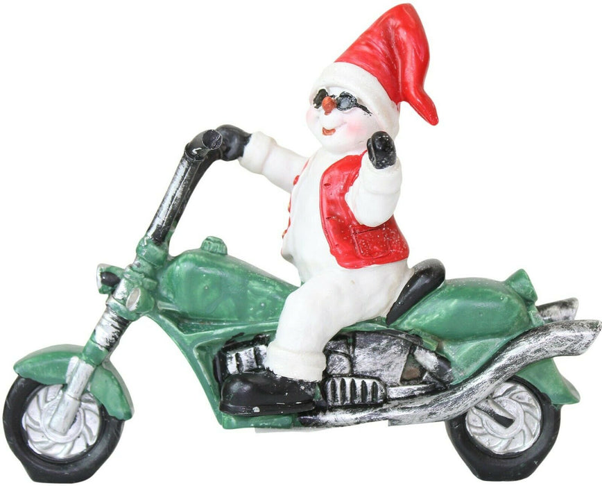 Christmas Decoration Figurine Santa Snowman Reindeer On Motorbike Ornament