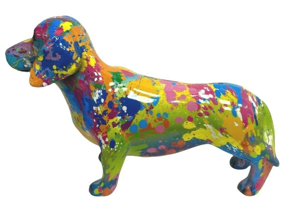 Splash Art Dachshund Ornament Multicoloured Resin Dog Figurine Modern Art Design