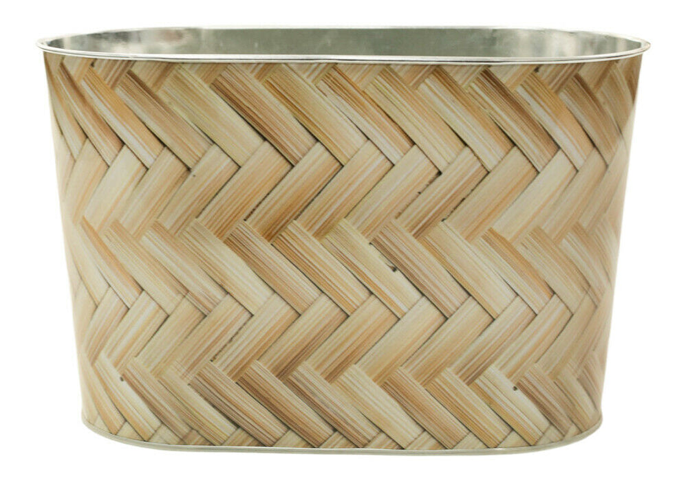 Rammento 24cm Galvanised Metal Planter Oval Rattan Effect Planting Trough