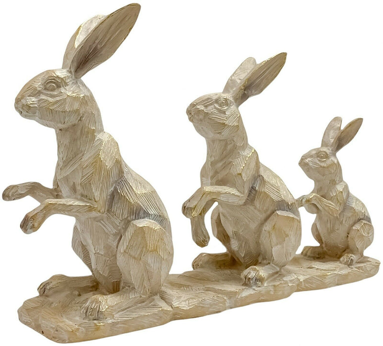 Resin Hare Family Ornament Driftwood Effect Rabbit Sculpture Animal Figurine