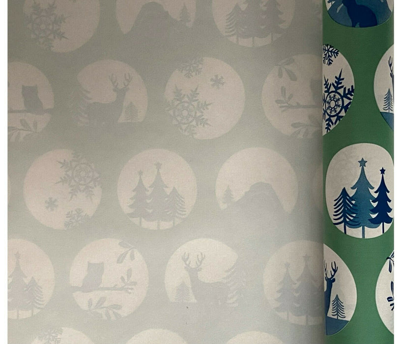 Set of 6 Christmas Wrapping Paper Rolls Green White Owl Design Gift Wrapping 12m