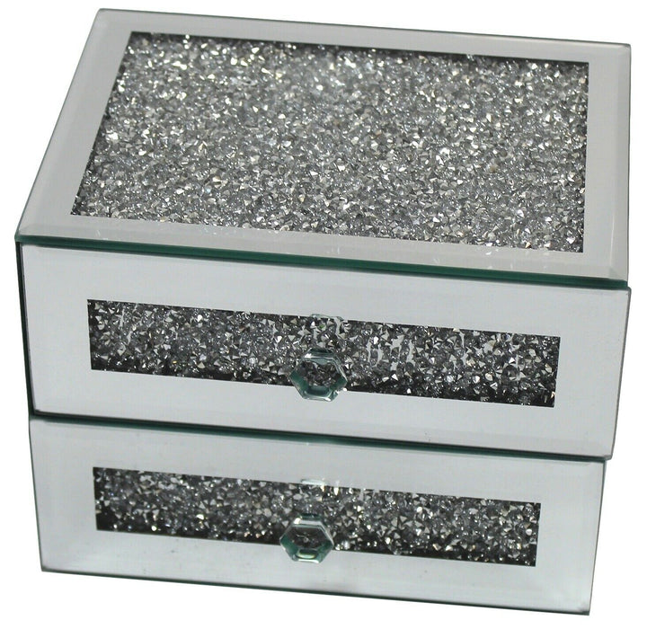 Glass Mirrored Jewellery Box Black Velvet Mirrored Jewellery Box 2 Draws Diamonds