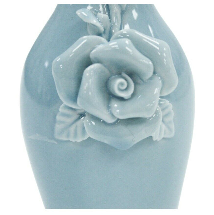 14cm Ceramic Bud Vase Blue 3D Flower Design Decoration Thin Bottle Neck Ornament