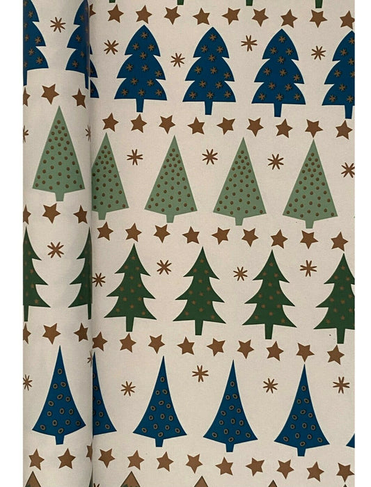 Set of 6 Christmas Wrapping Paper Rolls Green Blue Tree Design Gift Wrapping 12m