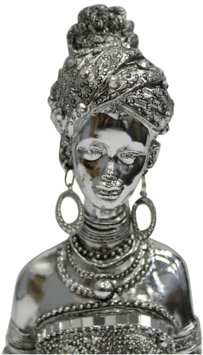 25cm Tall Silver Sitting Tribal Lady With Pot Stunning Intricate Detail