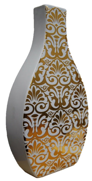 30cm White & Gold Decal Square Neck Flower Vase Ceramic Bottle Vase