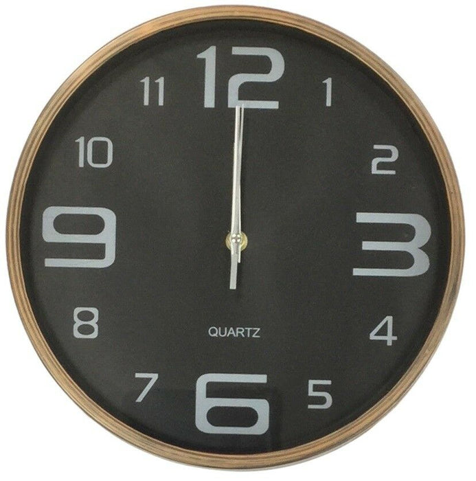 Large 30cm Round Wall Clock With Quartz Movement Brushed Copper