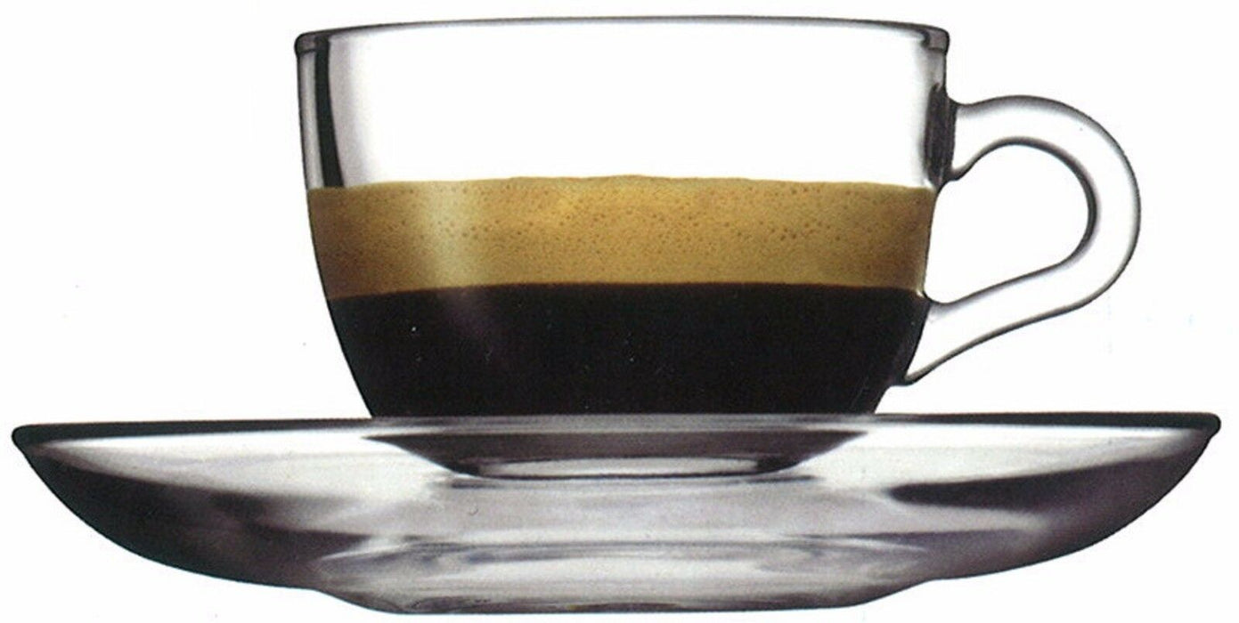 Pasabahce Glass Espresso Cups & Saucers Plates 90ml Set of 6