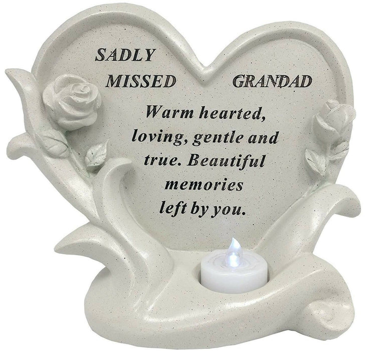 Heart Shaped Granddad Memorial With Flickering Tealight Waterproof Grandfather