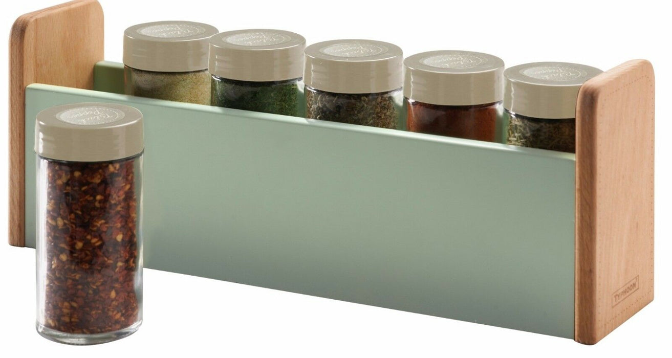 Typhoon Vintage Countertop Beech Wood Spice Rack With 6 Airtight Spice Jars