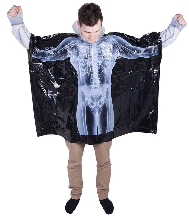 Men's Fun Waterproof Jacket Skeleton Rain Poncho with Hood One Size