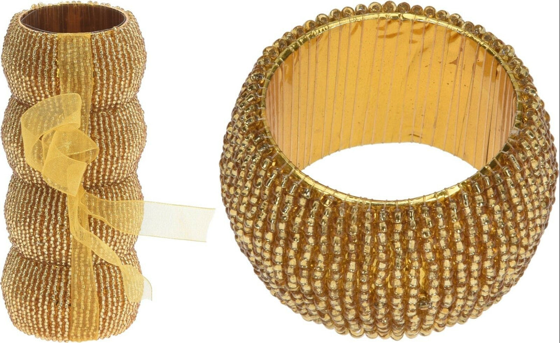 Set of 4 Gold Napkin Rings Metal With Gold Beads Serviette Rings Generous Size