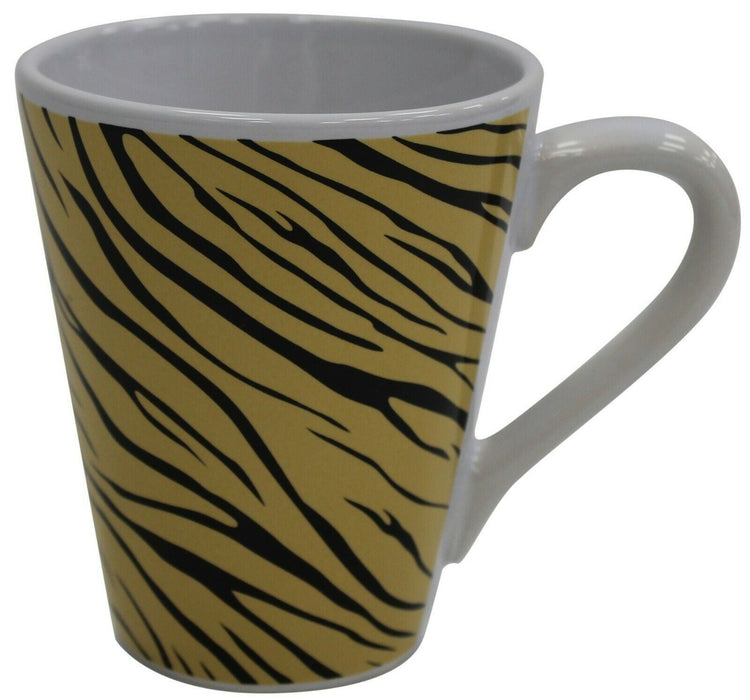 Set of 6 Porcelain Tiger Striped Coffee Mugs 284ml Capacity Conical