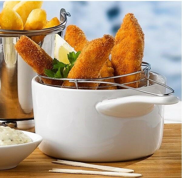 Artis Ceramic Presentation Frying Pan & Wire Basket Dish Perfect For Fried Foods