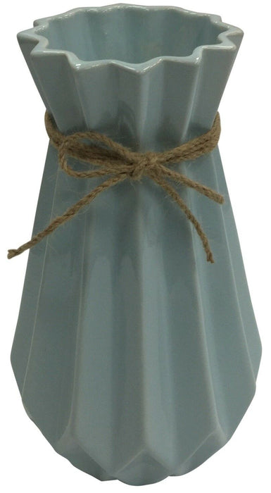 24cm Tall Pastel Blue Vase Flared Ceramic Flower Vase With String