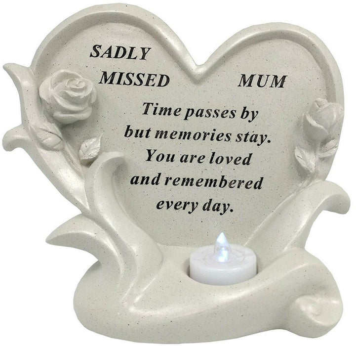 Heart Shaped Mum Memorial With Flickering Tealight Waterproof Mother Memorial