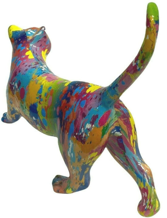 Splash Art Cat Ornament Multicolour Resin Walking Cat Figurine Modern Art Design