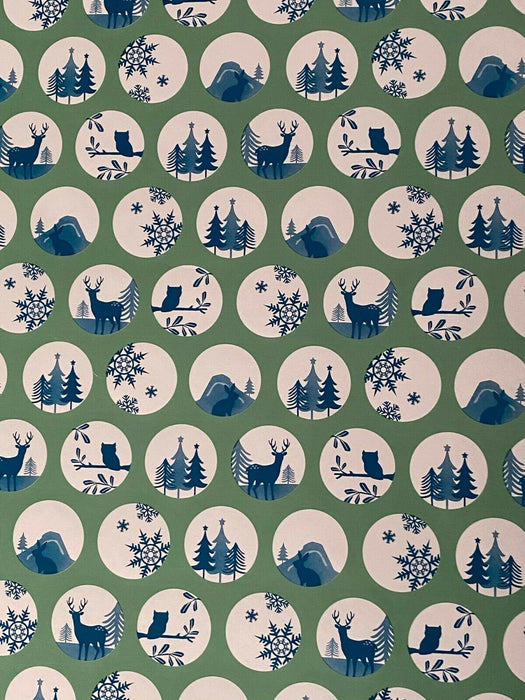 Set of 6 Christmas Wrapping Paper Rolls Green White Owl Design Gift Wrapping 12m