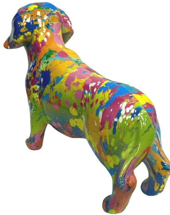 Splash Art Dachshund Ornament Multicoloured Resin Dog Figurine Modern Art Design