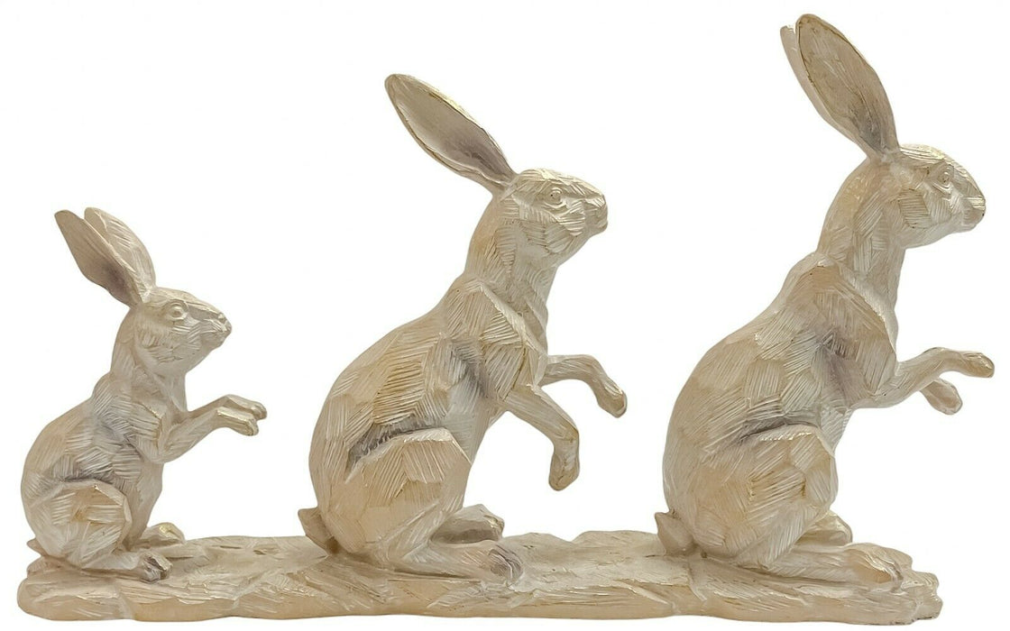 Resin Hare Family Ornament Driftwood Effect Rabbit Sculpture Animal Figurine