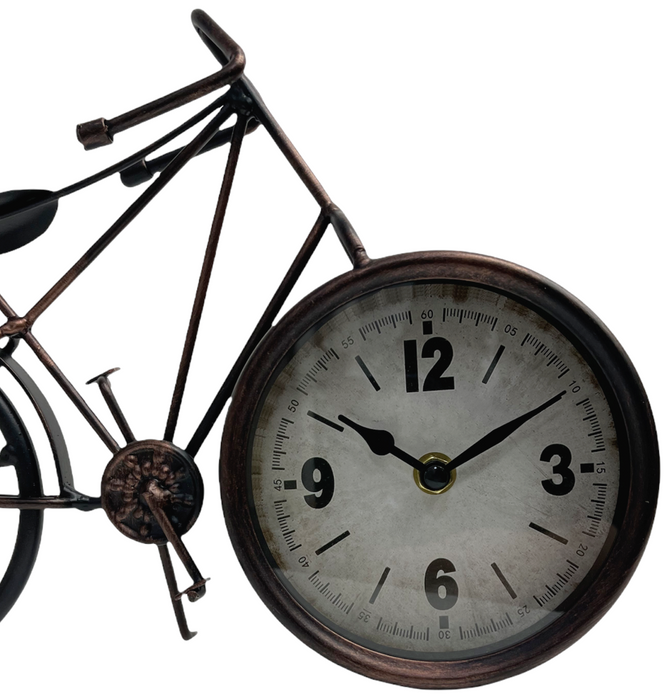 Vintage Metal Clock Bronze Style Decorative Table Ornament Bicycle Desktop