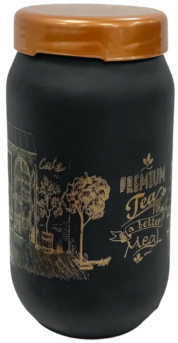 Set Of 2 Glass Tea Coffee Canister Set 1 Litre Matt Black Storage Jars With Lid