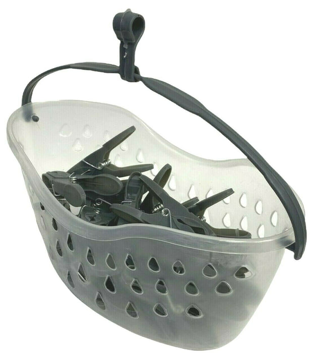 Peg Basket With Handle 24 Grey Plastic Clothes Pegs Washing Line Laundry Pegs