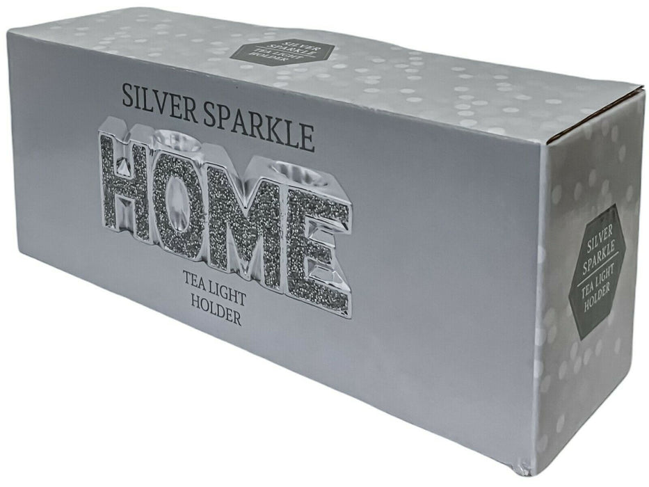 Home Tealight Ornament Silver Crushed Diamond Sparkle Design Tea Light Holder