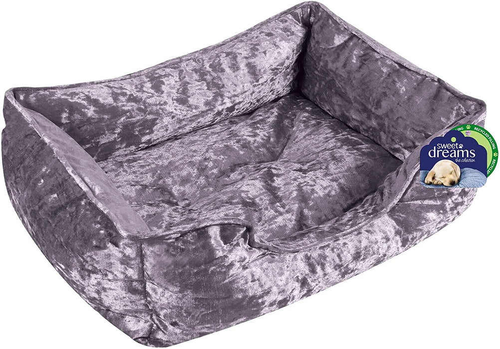 Medium Dog Bed Grey Crushed Velvet Pet Bed Puppy Cushion Soft Plush Pet Basket