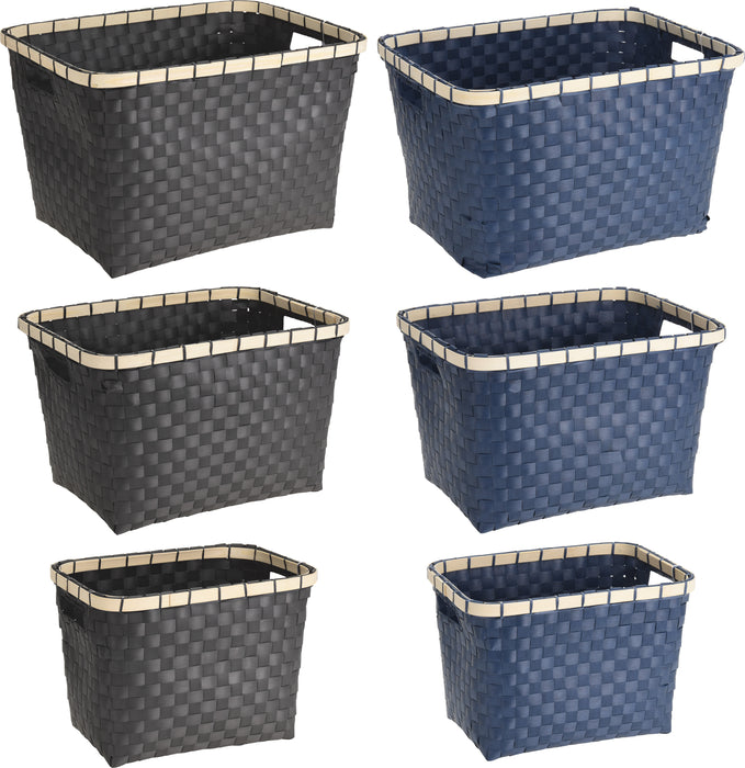 Set of 3 Traditional Nestable Wicker Style Baskets Storage Basket Blue & Grey