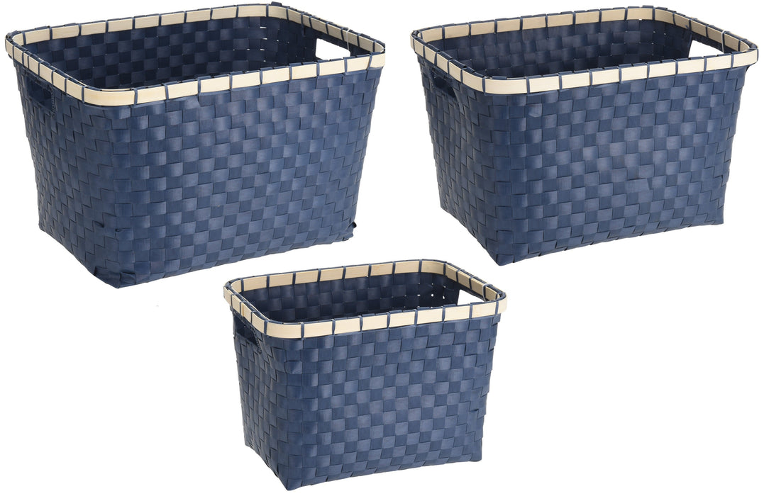 Set of 3 Traditional Nestable Wicker Style Baskets Storage Basket Blue & Grey