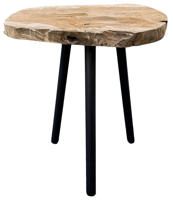 Solid Teak Side Table With Metal Legs Natural Wood Unique Table Top Coffee Table