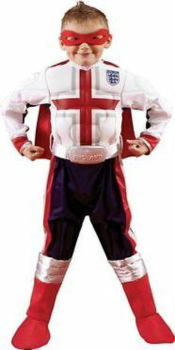Boys White England Football Costume Superhero Mask Cape & Belt