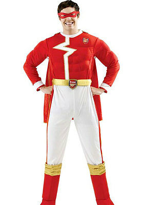 Arsenal Superhero Red & Gold Costume Mens Boys Fancy Dress Cape Full Costume