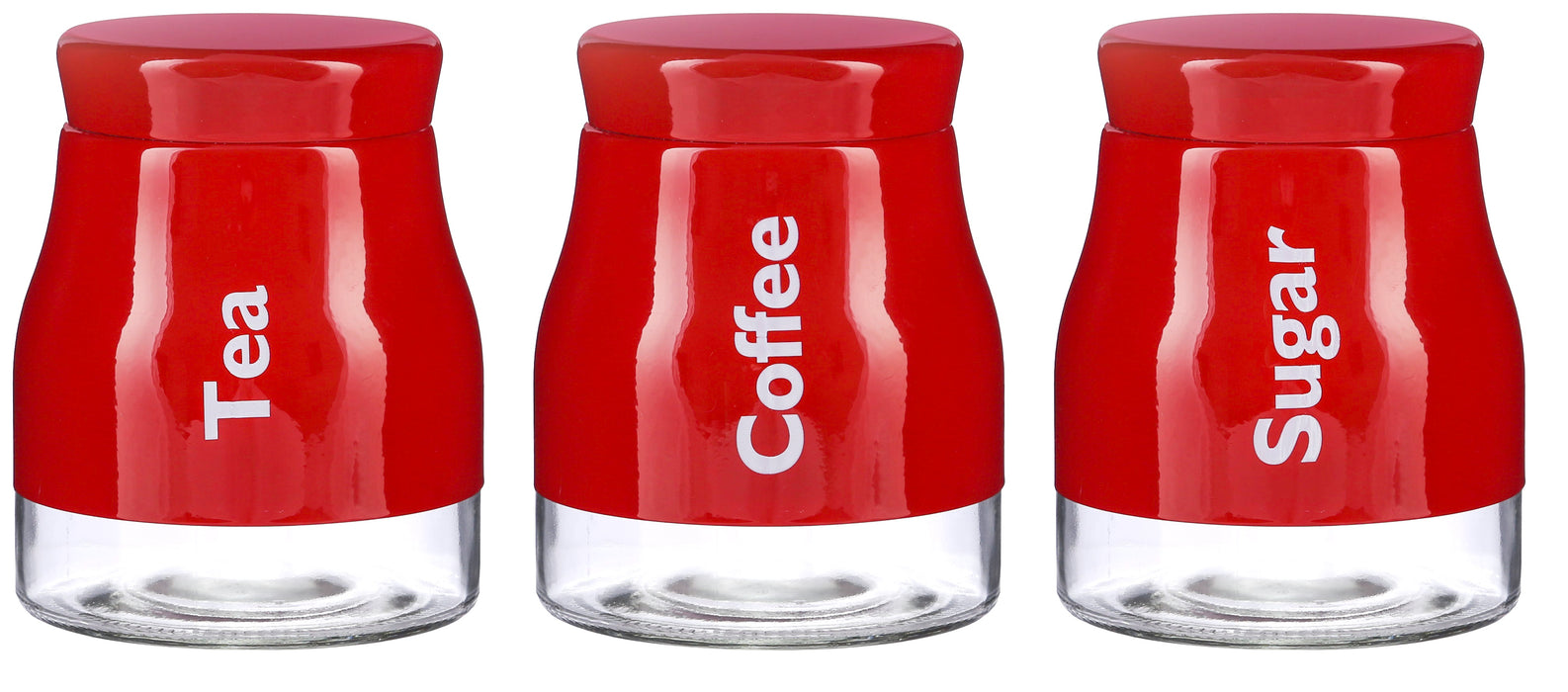 Set of 3 Red Glass Tea Coffee Sugar Canister Caddy Set Large 900ml