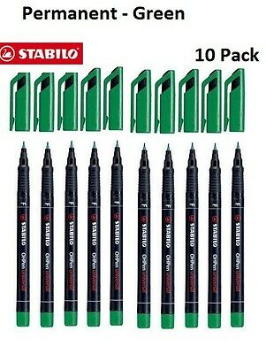 Stabilo OHP Pen Permanent Green Pen Fine Writes on Glass Plastic Ceramic x10