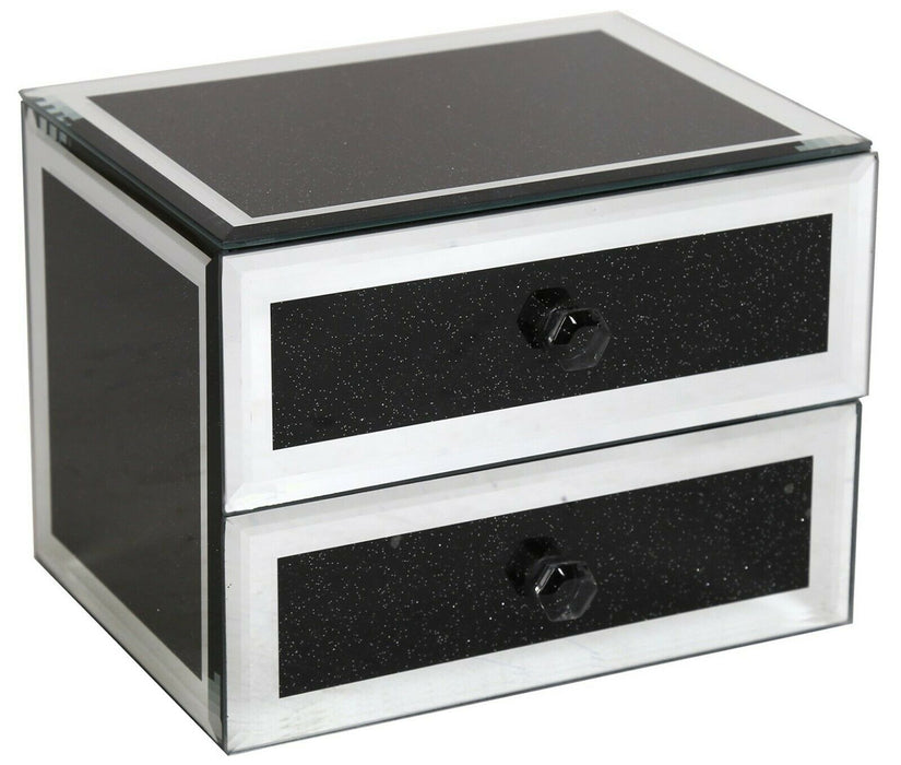 Speckled Glass Mirrored Jewellery Box Black Velvet Mirrored Jewellery Box 2 Draws