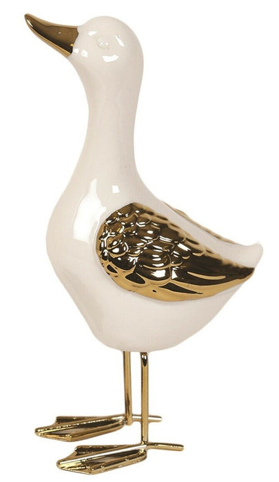 White & Gold Standing Duck 20cm Free Standing Ceramic Home Décor