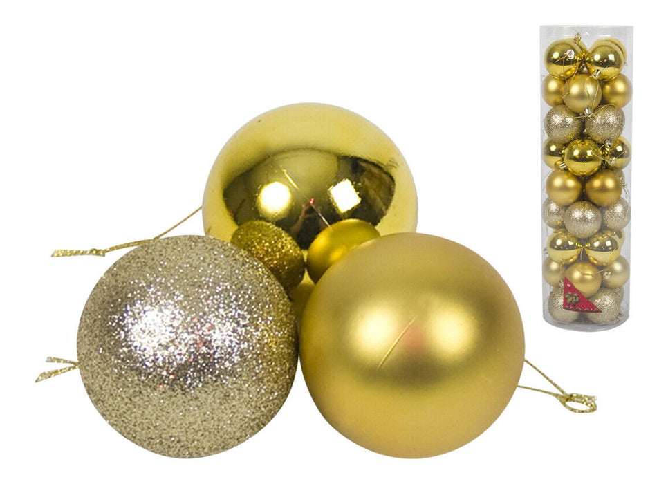 Medium Gold Bauble 36 Pack Christmas Tree Decoration Shiny Matt Glitter 6cm