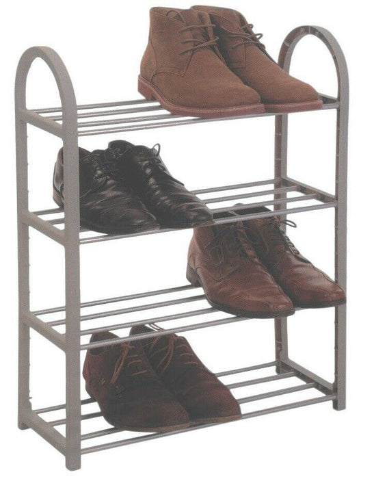 4 Tier Shoe Rack Large Grey Shoe Rack Four Levels Tier Holds 12 - 20 Pairs