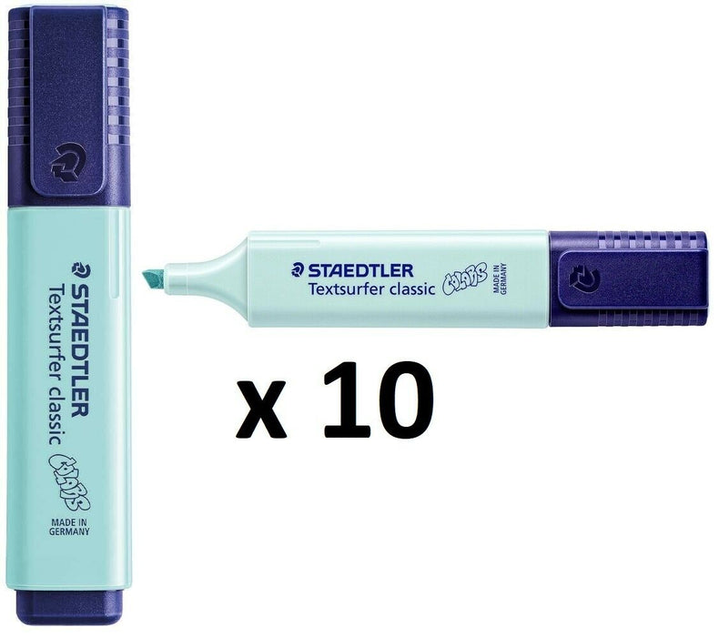 10 x STAEDTLER Highlighter Pen Chisel Tip Fluorescent Markers Felt Pastel Mint