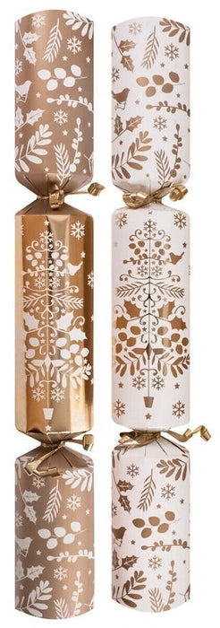 Pack of 10 Luxury Eco-Friendly Christmas Crackers, White & Gold | 14" (35.56cm)