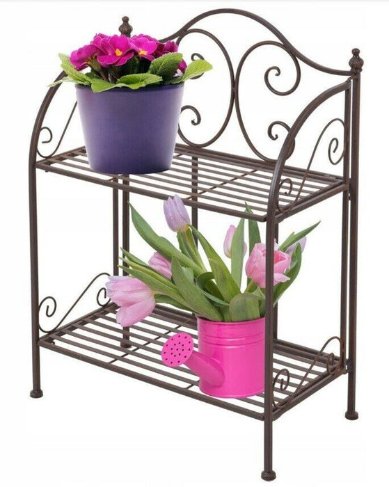2 Tier Metal Flower Rack Plant Pot Display Shelf Ladder Design Antique Design