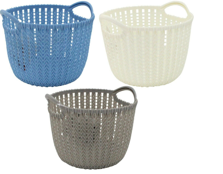 Rattan Plastic STRONG Storage Caddy Baskets With Handle Easy Cupboard Shelf Tidy