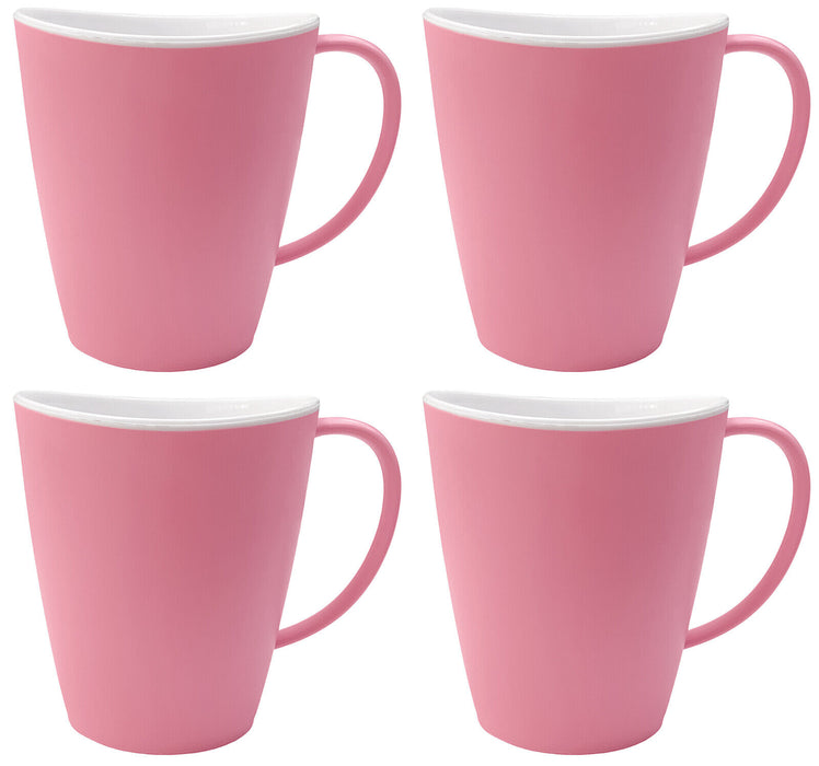 Set Of 4 Reusable Plastic Mugs Strong Durable Tea Coffee Cups 350ml Pastel Pink